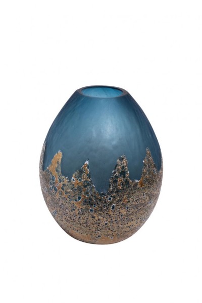 Ваза стеклянная голубая с золотом