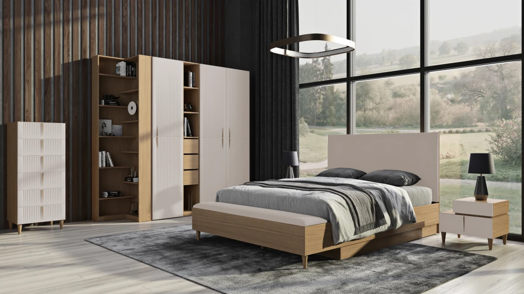 Кровать с банкеткой и подъемным механизмом 1600 Калипсо